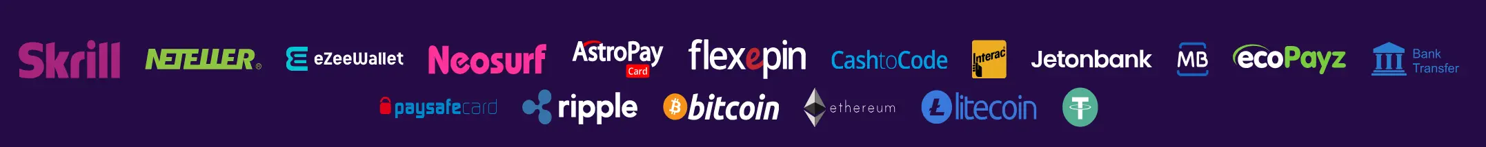 FGFox payment methods: Skrill, Neteller, eZeeWallet, Neosurf, AstroPay, Flexepin, CashtoCode, Interac, Jetonbank, ecoPayz, Paysafecard, Ripple, Bitcoin, Ethereum, Litecoin, Bank Transfer