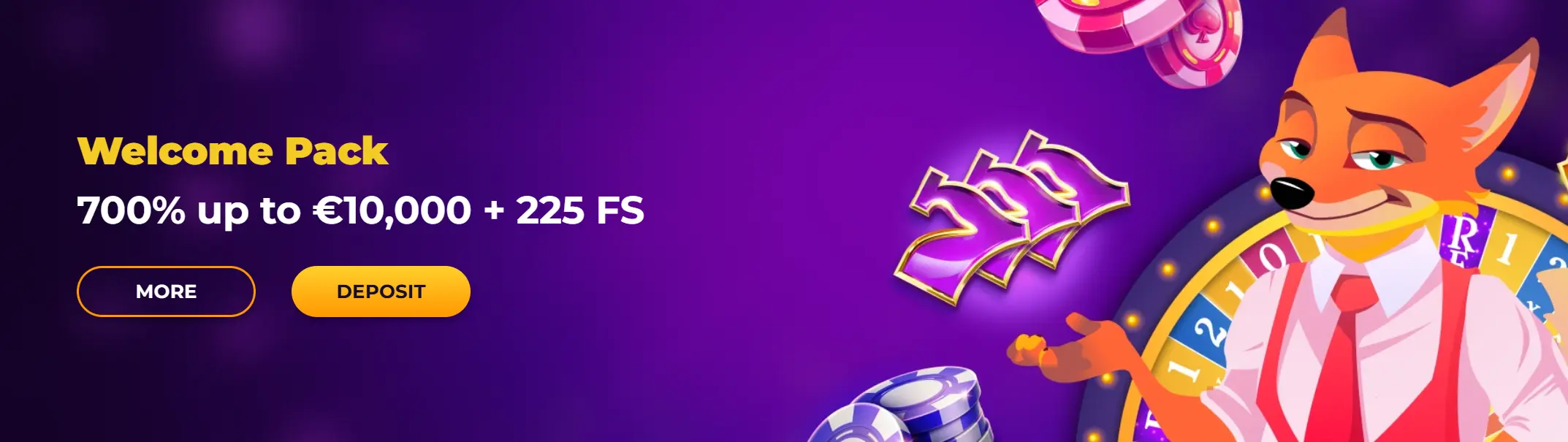 FGFox Welcome Pack bonus: 700% up to €10,000 + 225 Free Spins for new players